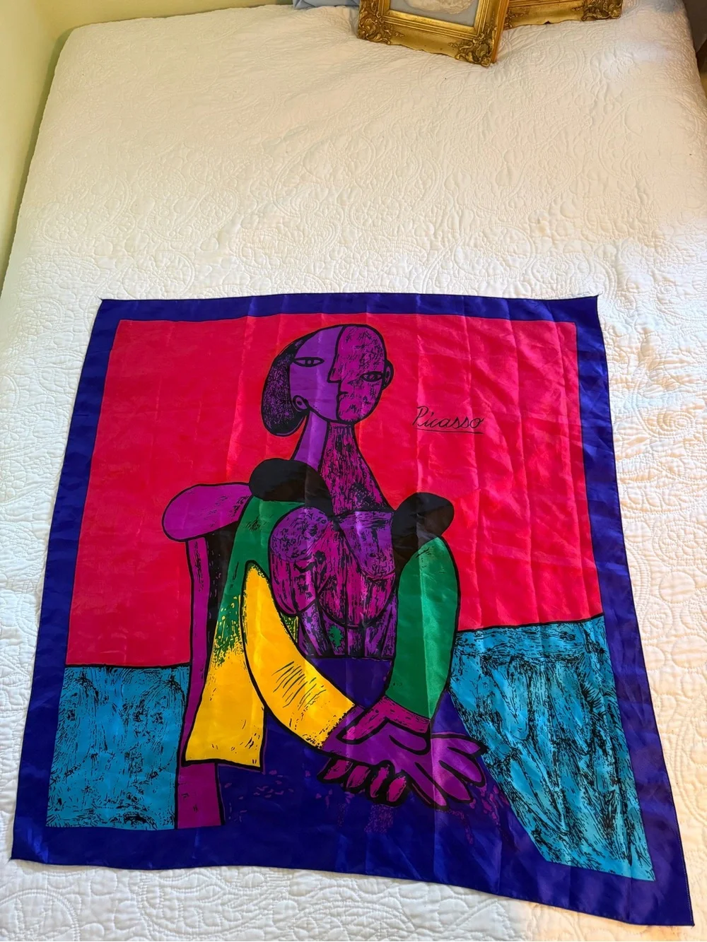 Vintage Silk Scarf - Fuchsia, Blue & Purple